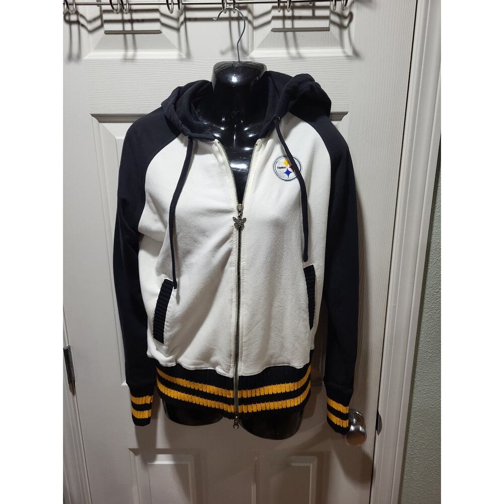 Women's Steelers zip-up white hoodie